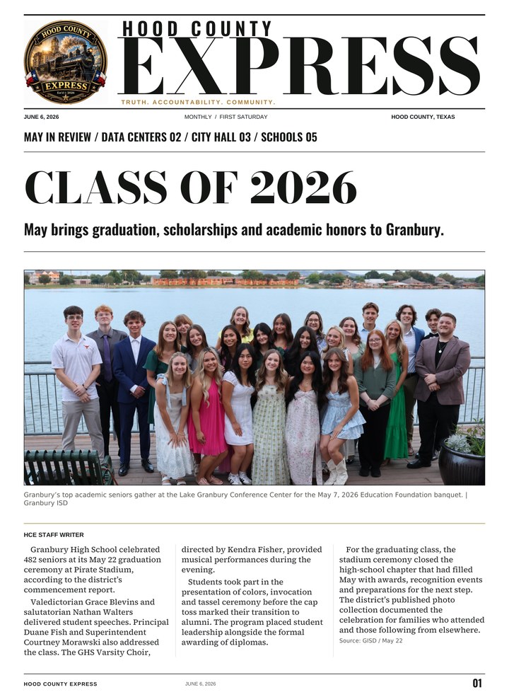 Hood County Express monthly cover, June 6, 2026: Class of 2026