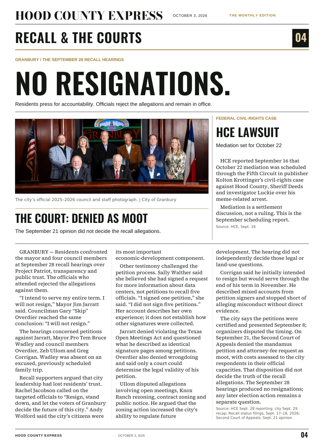 Page 4, Recall hearings and the courts. Readable text is available below.
