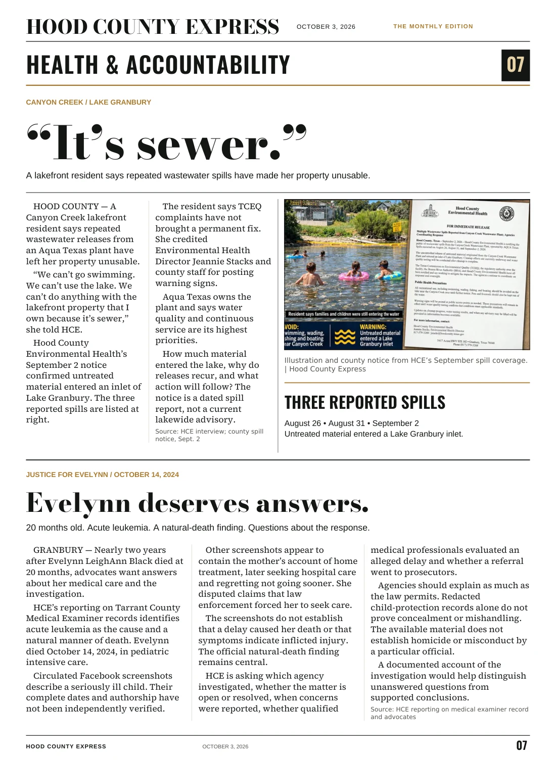 Page 7, Canyon Creek and Evelynn. Readable text is available below.
